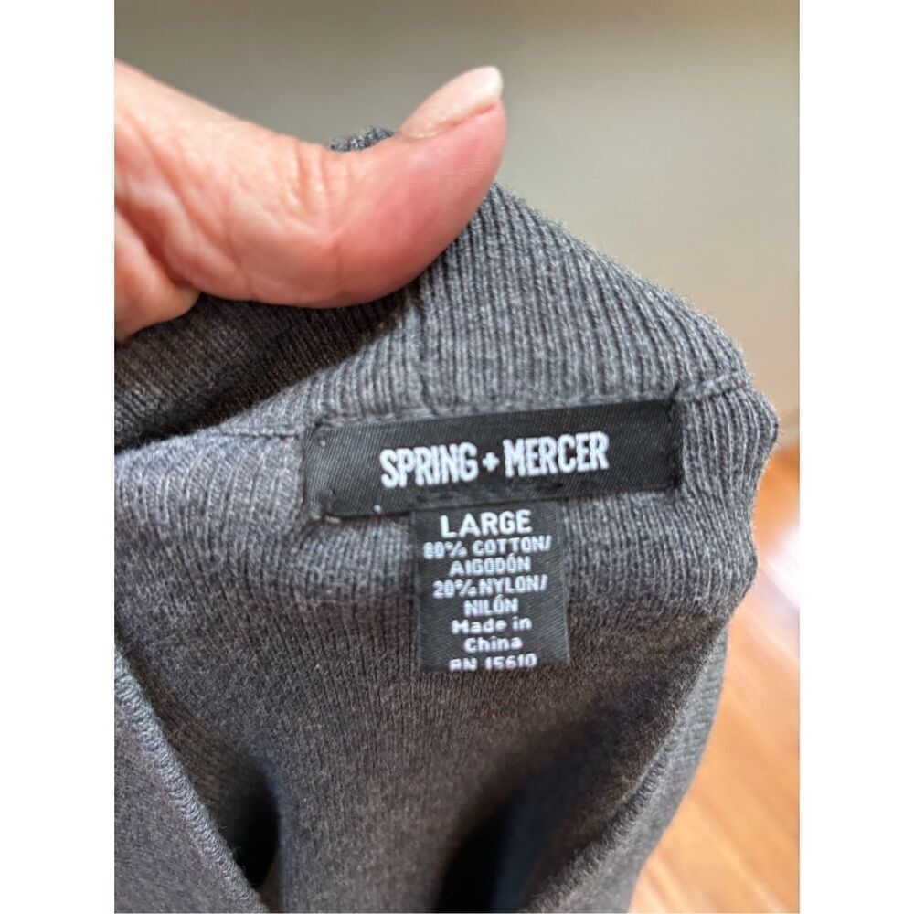 Spring & Mercer L charcoal open front cotton blend 3/4 sleeve hip length cardiga - Picture 5 of 5